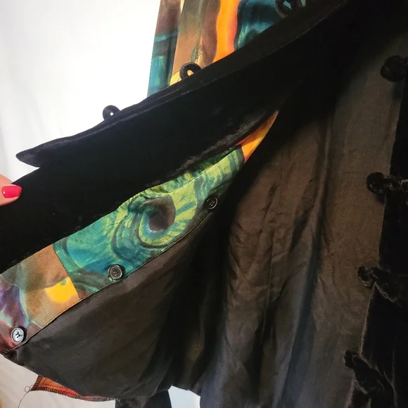 Unique Silky Ink Art Jacket with Velvet Trim - Picture 9 of 15